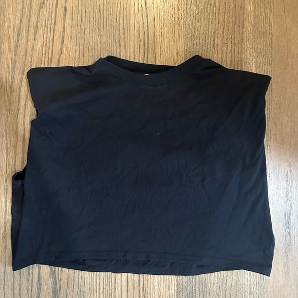 Babaton Cropped Black Top with Shoulder Pads-Size Small - Picture 2 of 6